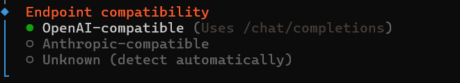 选择 OpenAI-compatible 兼容模式